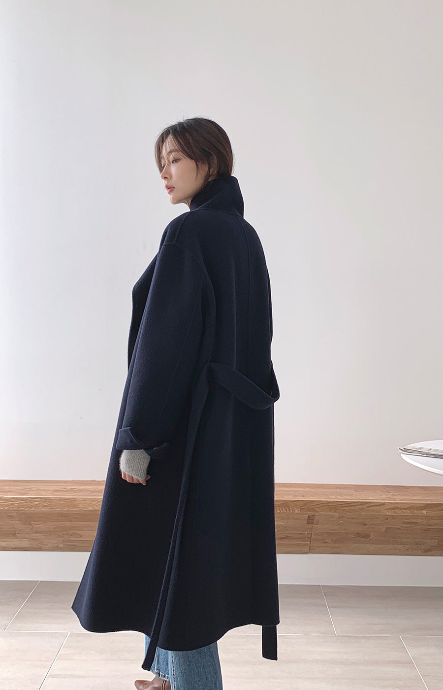 Hand made羊毛大衣. 高領大衣 midnight navy |HM241102