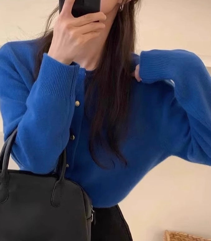 質感飽和色金扣羊毛開襟衫|knit241104