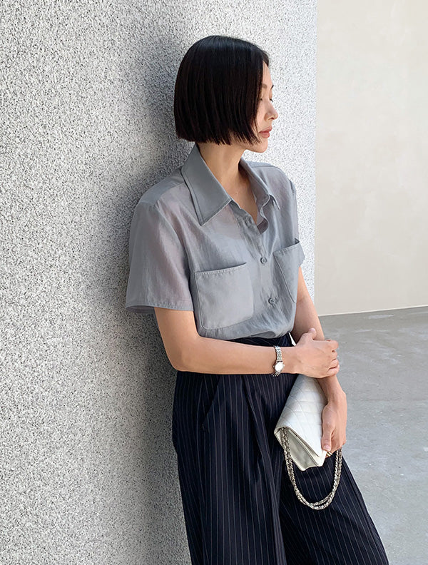 Soft Drape Boxy Shirt
|輕盈雙口袋天絲短袖襯衫二,Bl071901