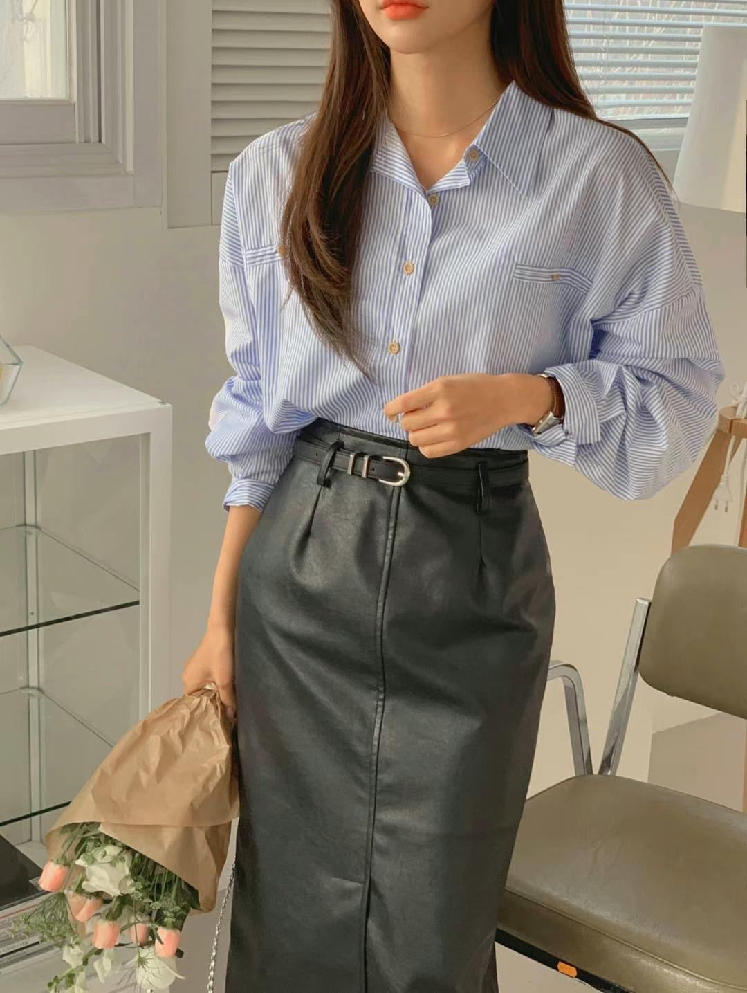 Ready for tonight!細皮帶個性前開叉鉛筆窄裙皮裙 ,Sk01119