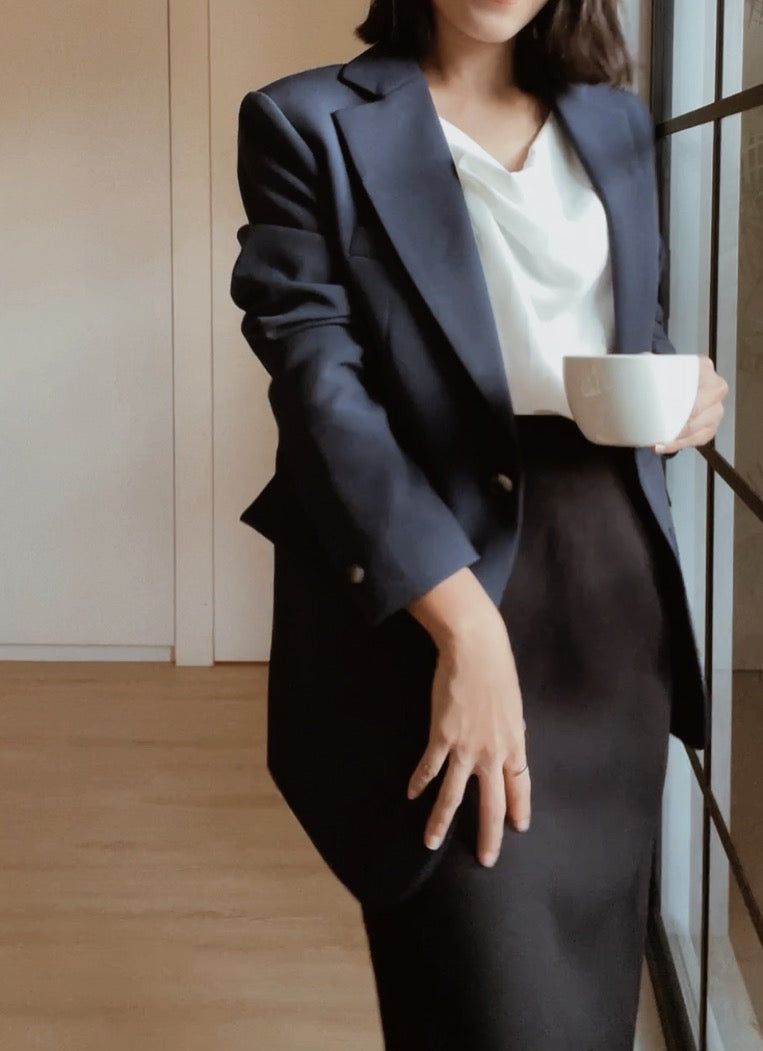 深藍雙扣質感西裝外套suit110308