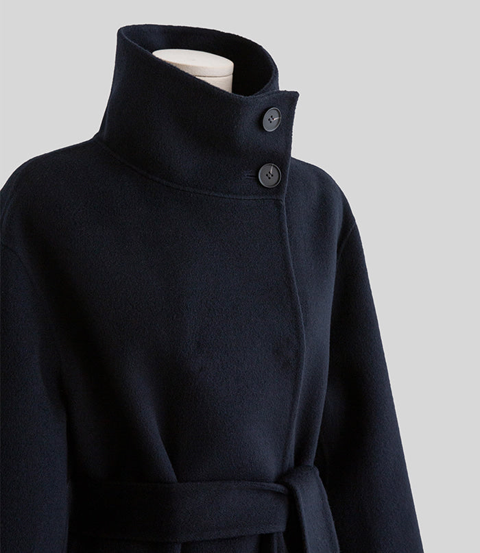 Hand made羊毛大衣. 高領大衣 midnight navy |HM241102