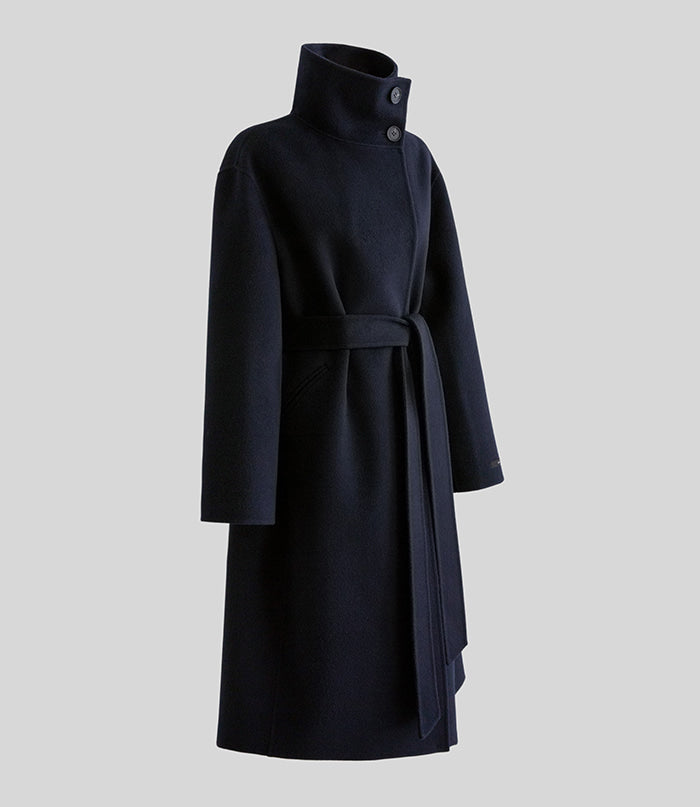 Hand made羊毛大衣. 高領大衣 midnight navy |HM241102