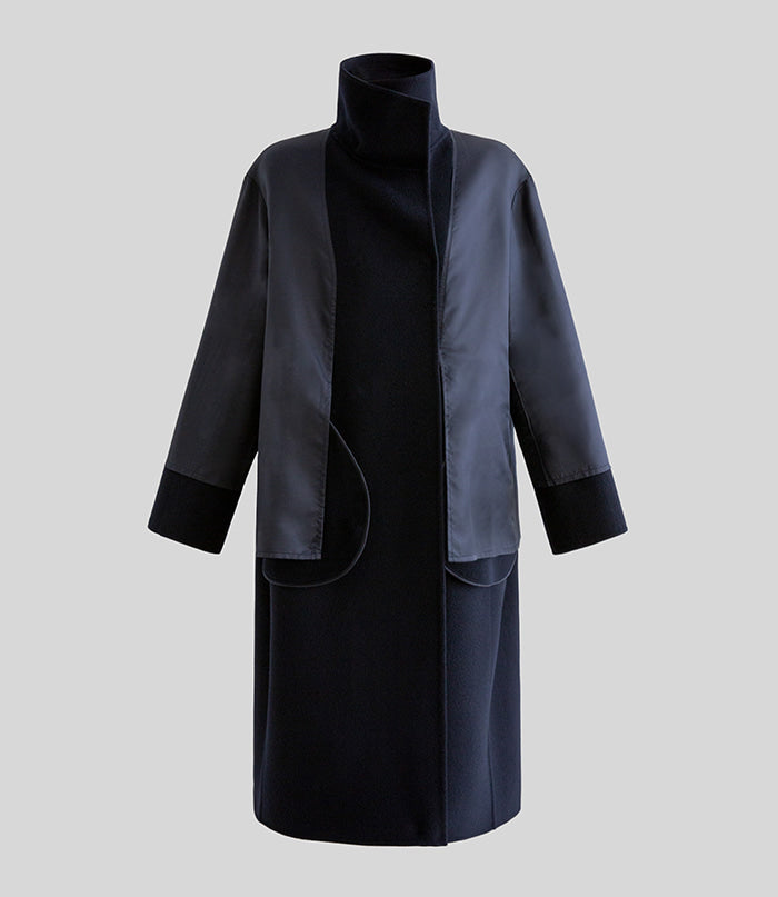 Hand made羊毛大衣. 高領大衣 midnight navy |HM241102