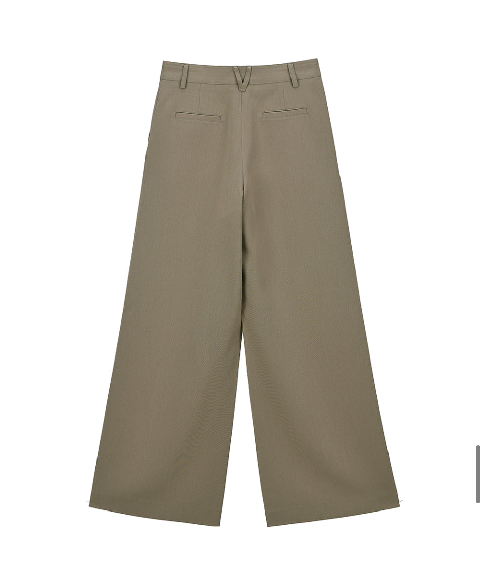 Ava 細摺高腰寬褲 Ava Pintuck Wide Pants-Kakhi | PT421013