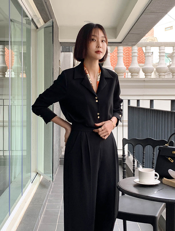 Poised 雙鈕釦質感俐落子母領套裝,set090501