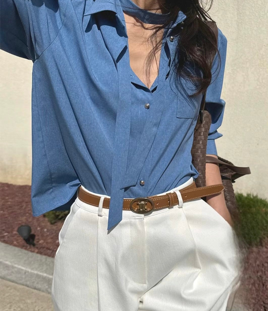 Afternoon Light Tie Shirt
|自在綁結牛仔藍襯衫
,Bl051301