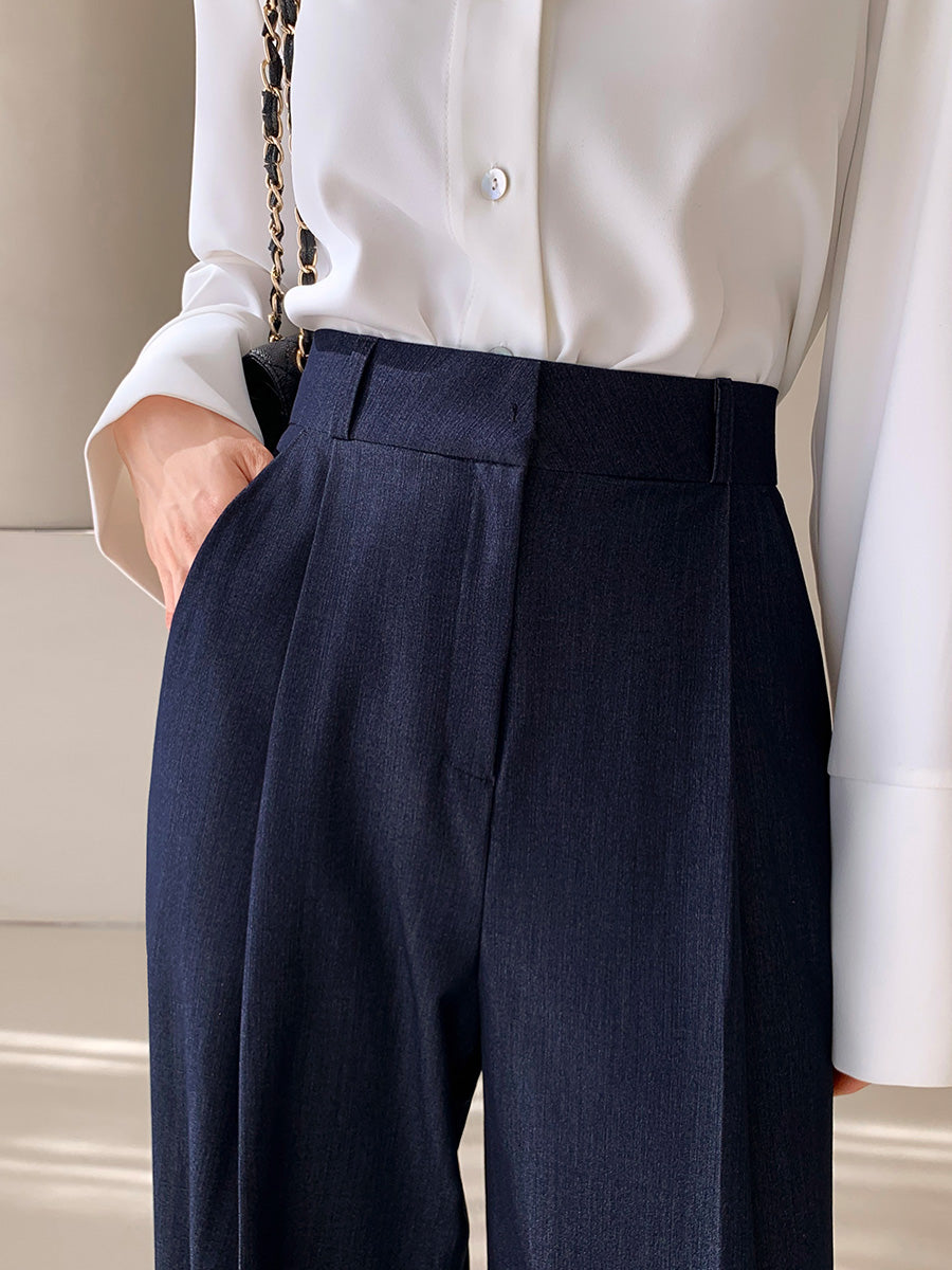 Shine on me 單寧壓褶直筒寬管西裝褲|pt033001