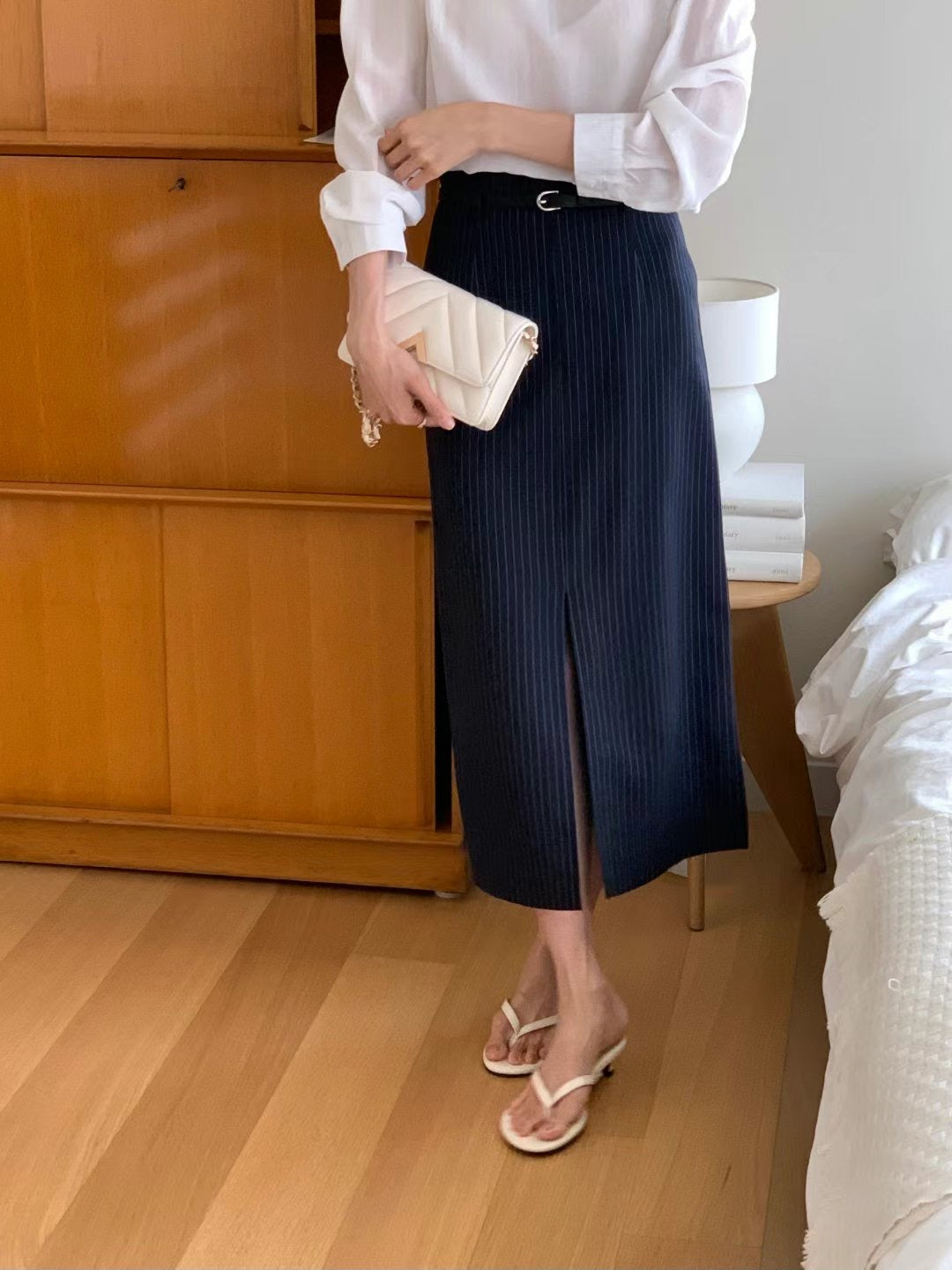 前開岔H型修身半身裙|skirt250402