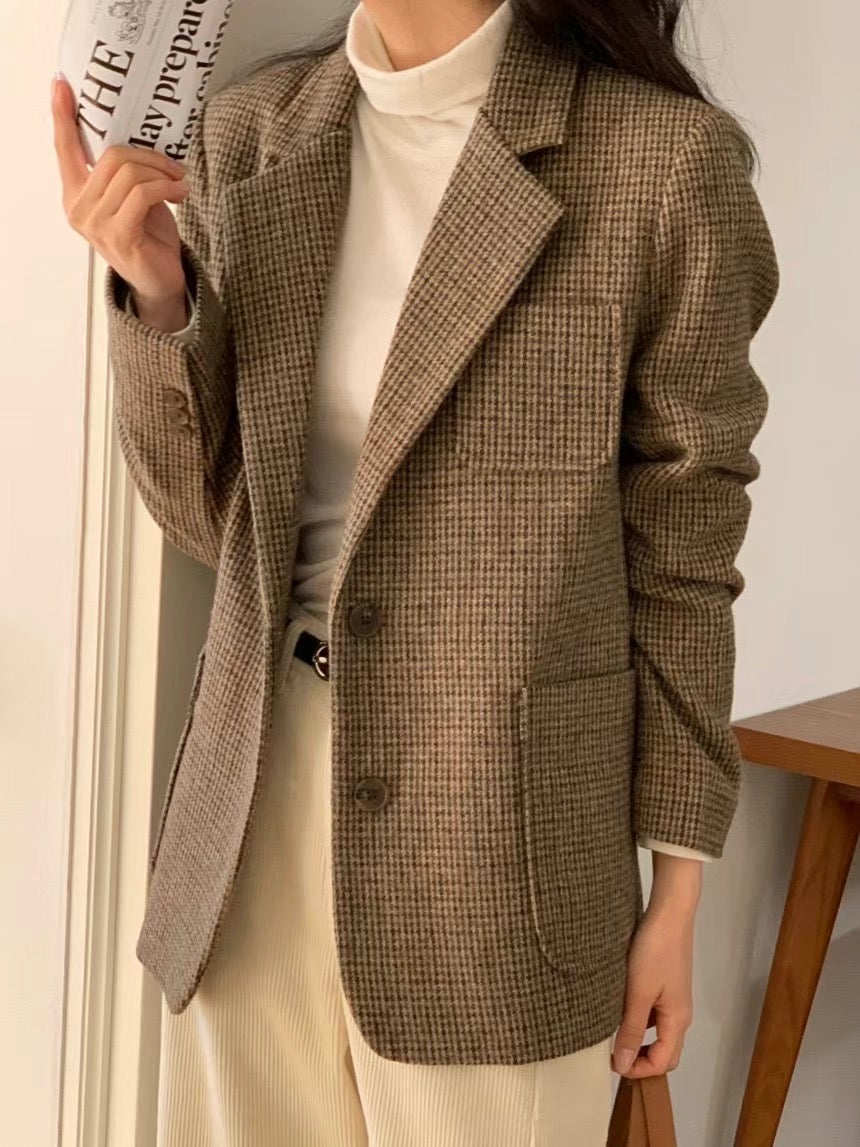 復古格紋羊毛西裝外套|blazer241111