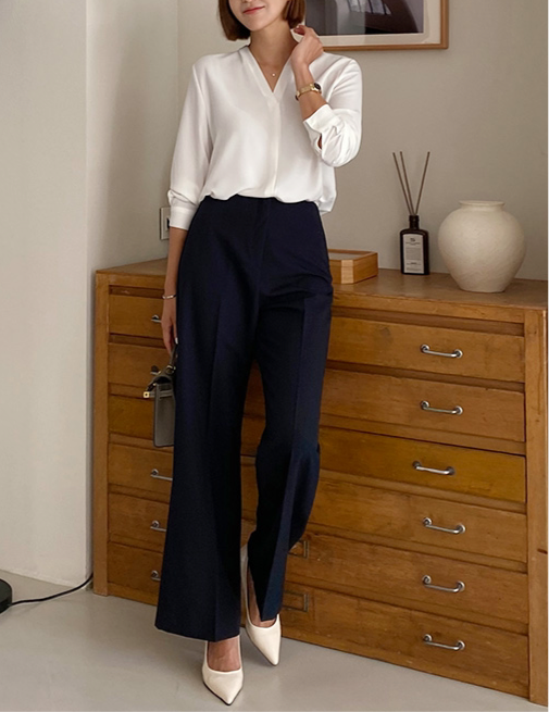 Lena Shirt 簡約v領素色長袖上衣,TOP040701