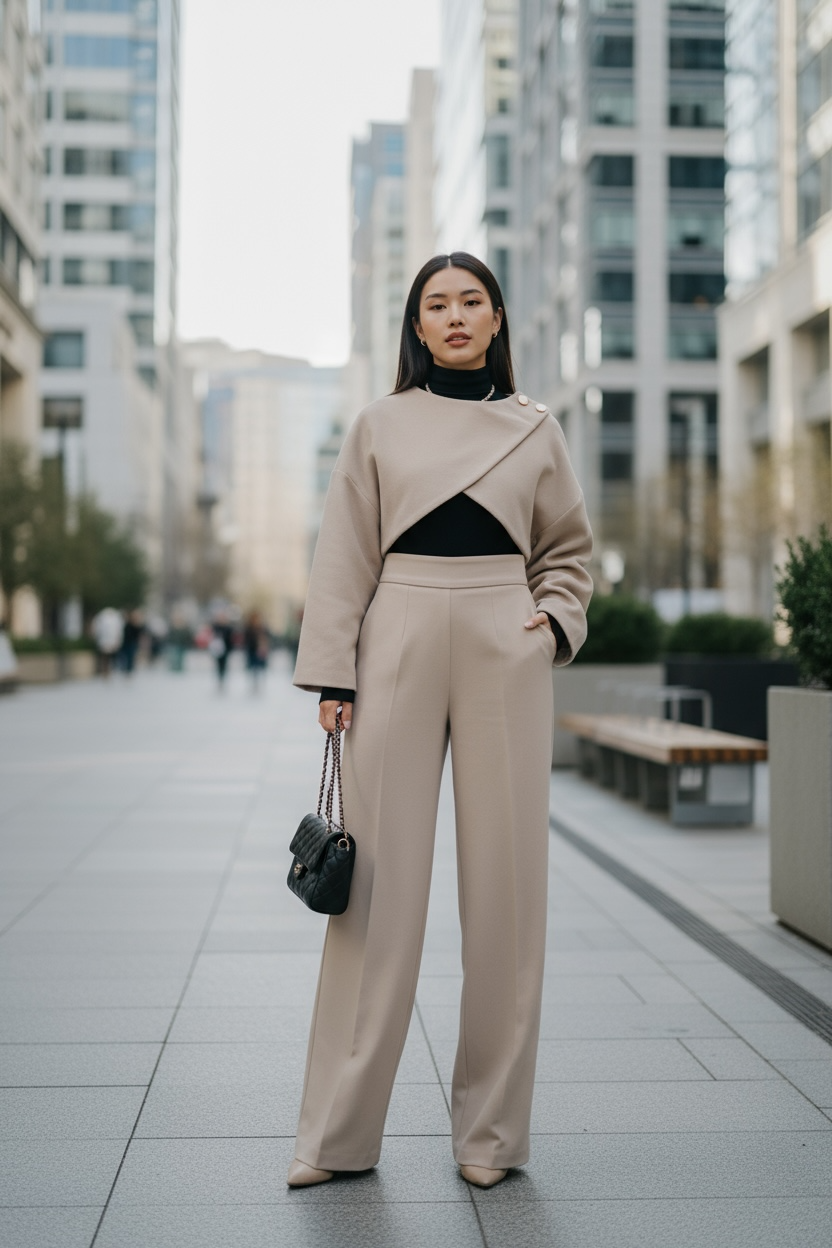 Further more | 質感前交叉短版上衣兩件式套裝,FNV-25110102-set