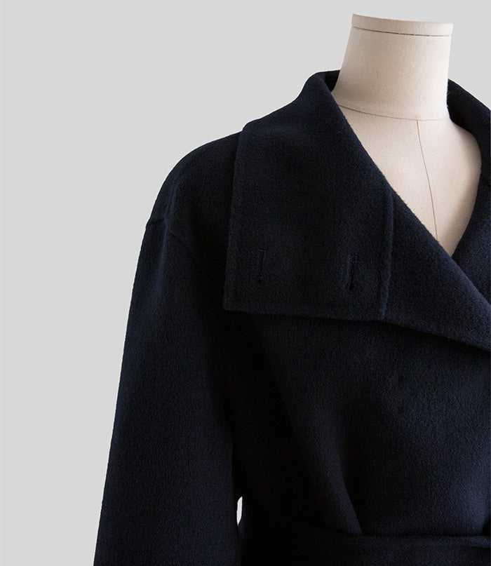 Hand made羊毛大衣. 高領大衣 midnight navy |HM241102