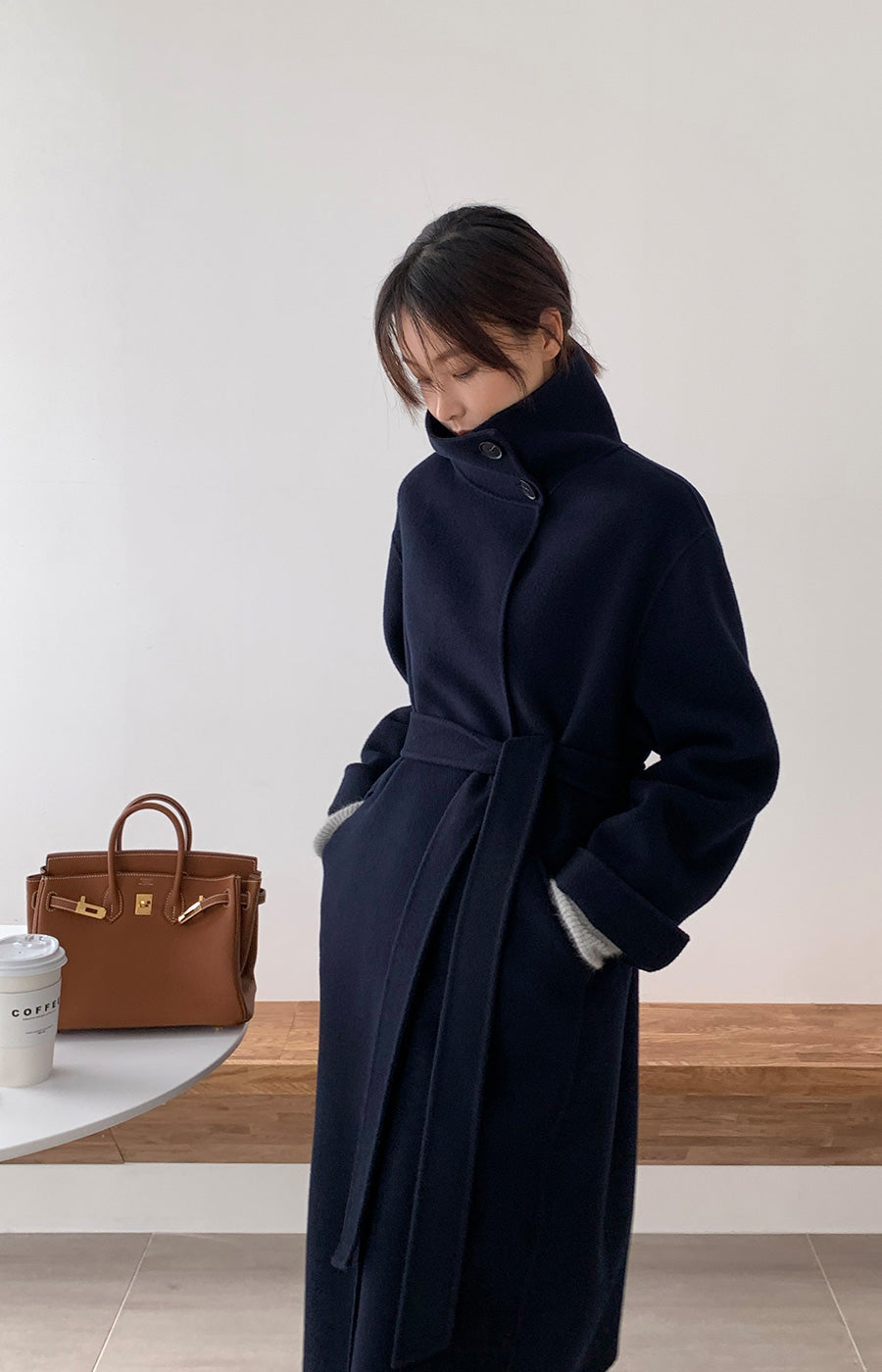 Hand made羊毛大衣. 高領大衣 midnight navy |HM241102