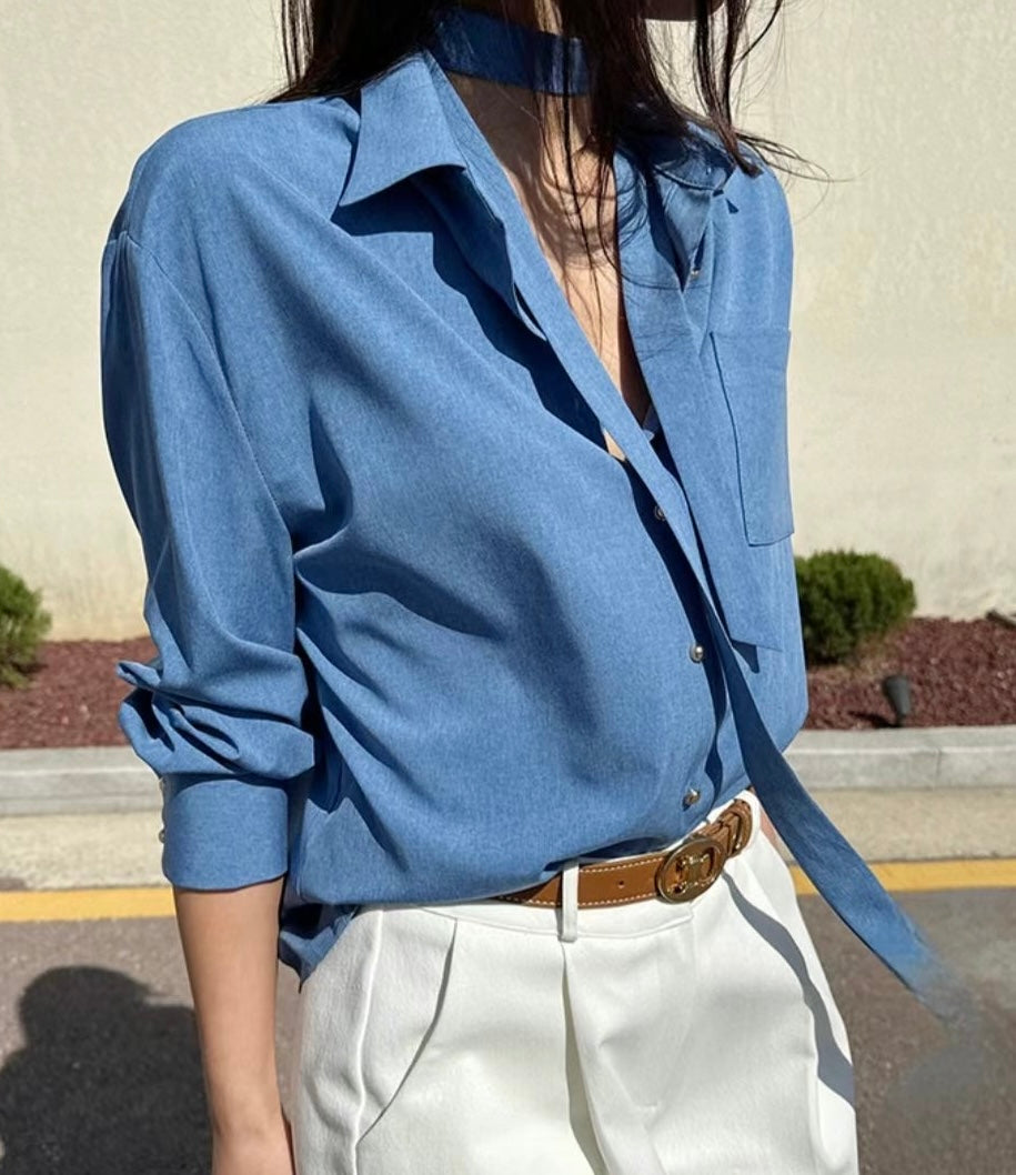 Afternoon Light Tie Shirt
|自在綁結牛仔藍襯衫
,Bl051301