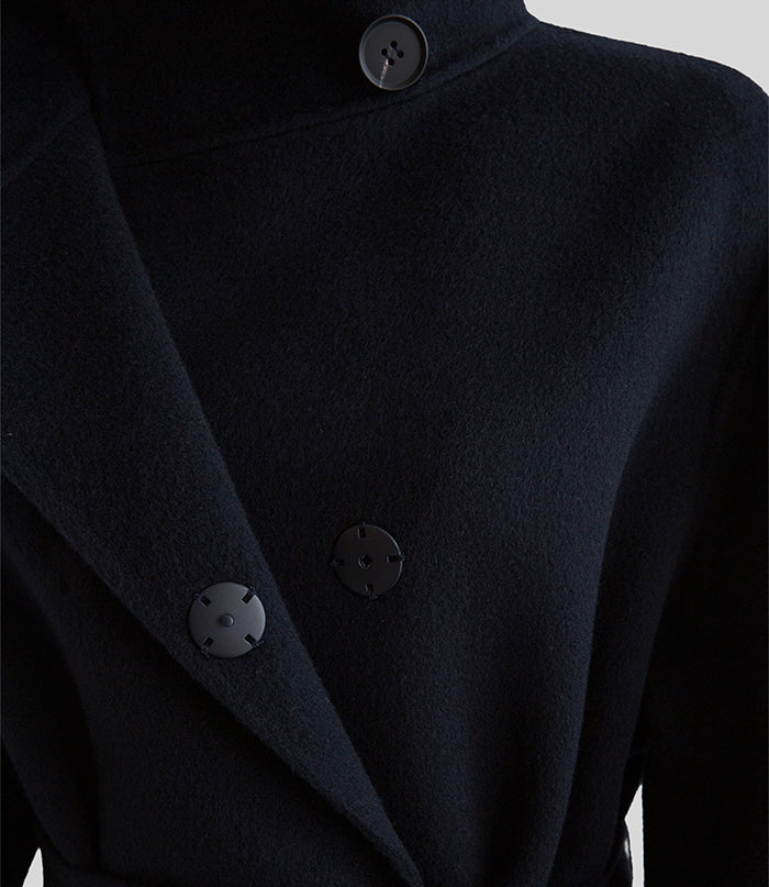 Hand made羊毛大衣. 高領大衣 midnight navy |HM241102