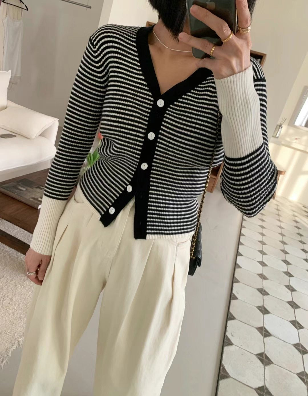 Article  條紋撞色針織合身長袖 | Knite 0405