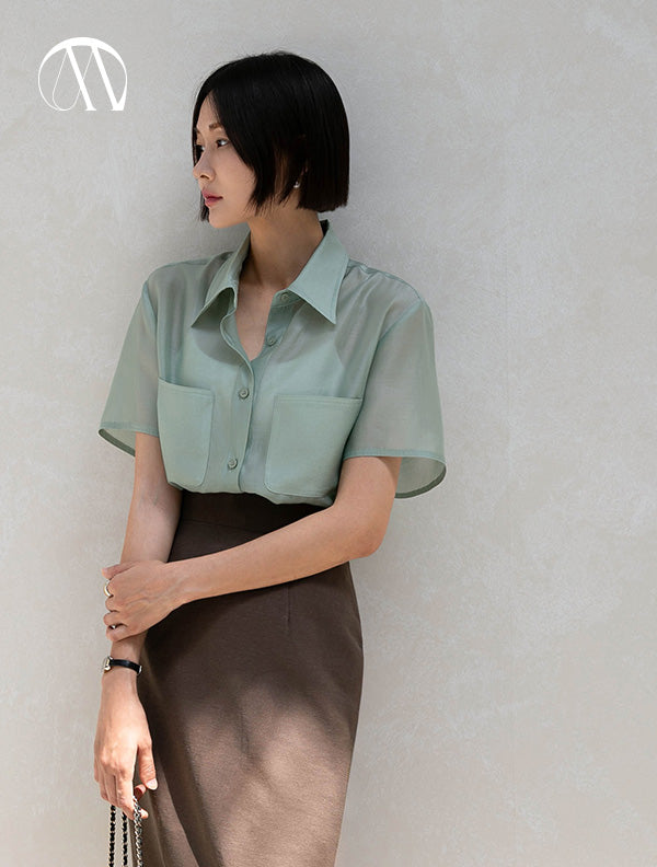 Soft Drape Boxy Shirt
|輕盈雙口袋天絲短袖襯衫二,Bl071901