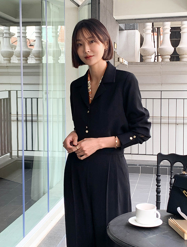 Poised 雙鈕釦質感俐落子母領套裝,set090501