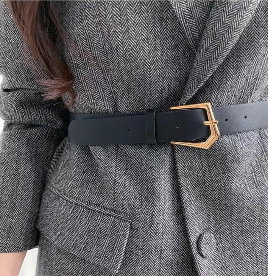 質感腰帶兩件式毛料西裝裙套裝|SUIT241106