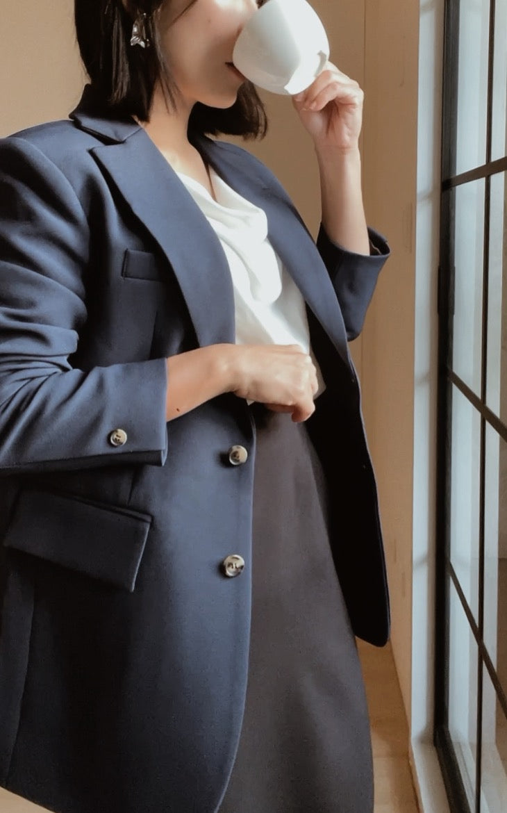 深藍雙扣質感西裝外套suit110308