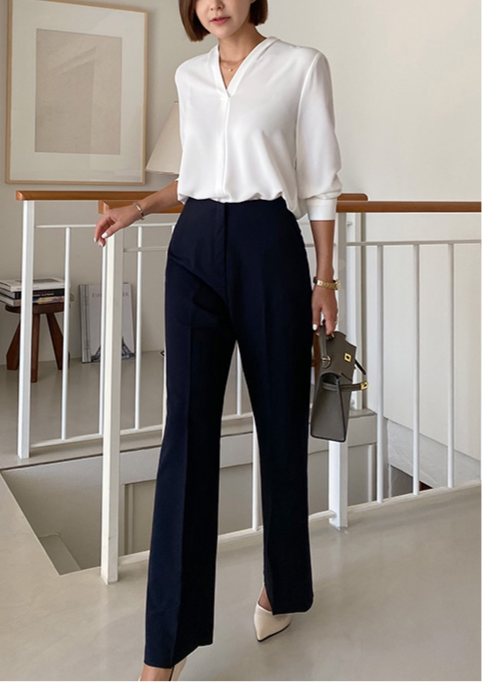 Lena Shirt 簡約v領素色長袖上衣,TOP040701