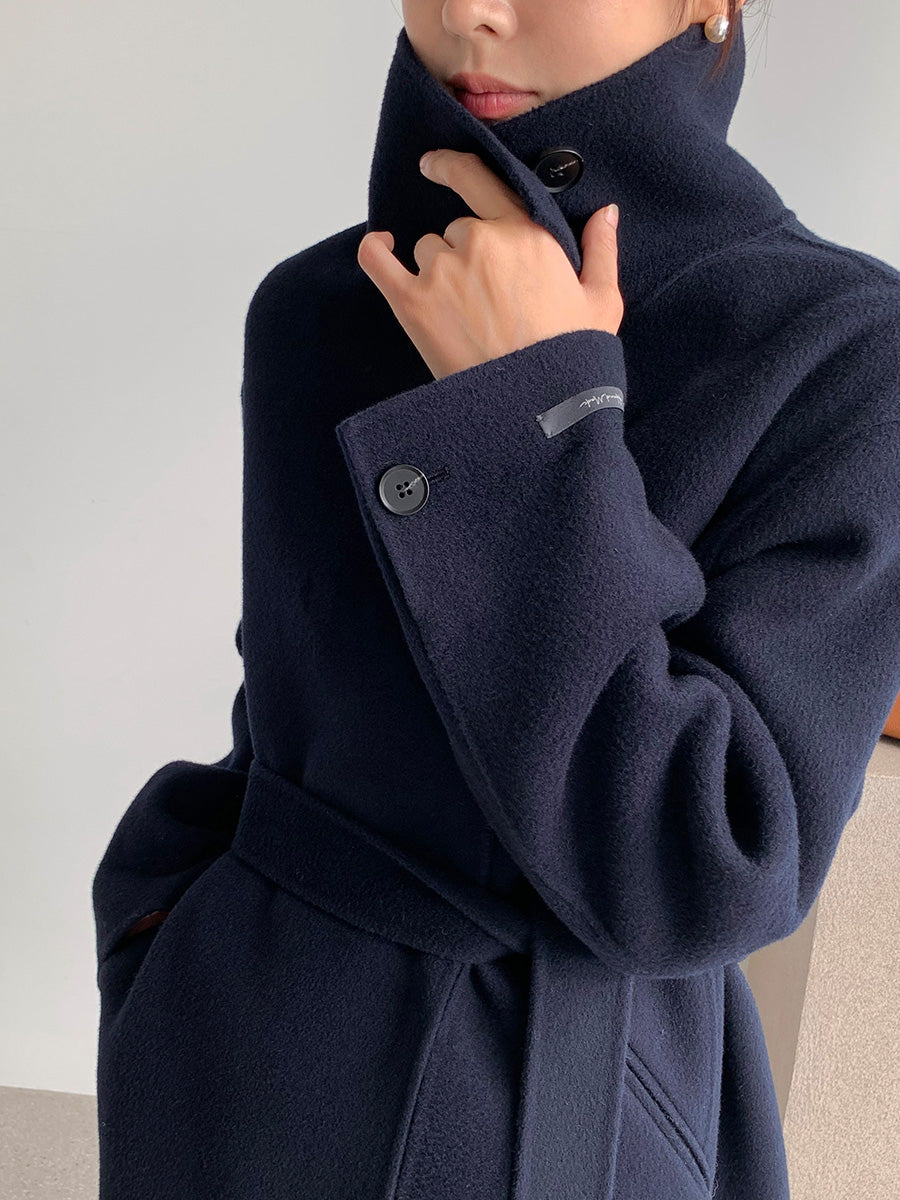 Hand made羊毛大衣. 高領大衣 midnight navy |HM241102
