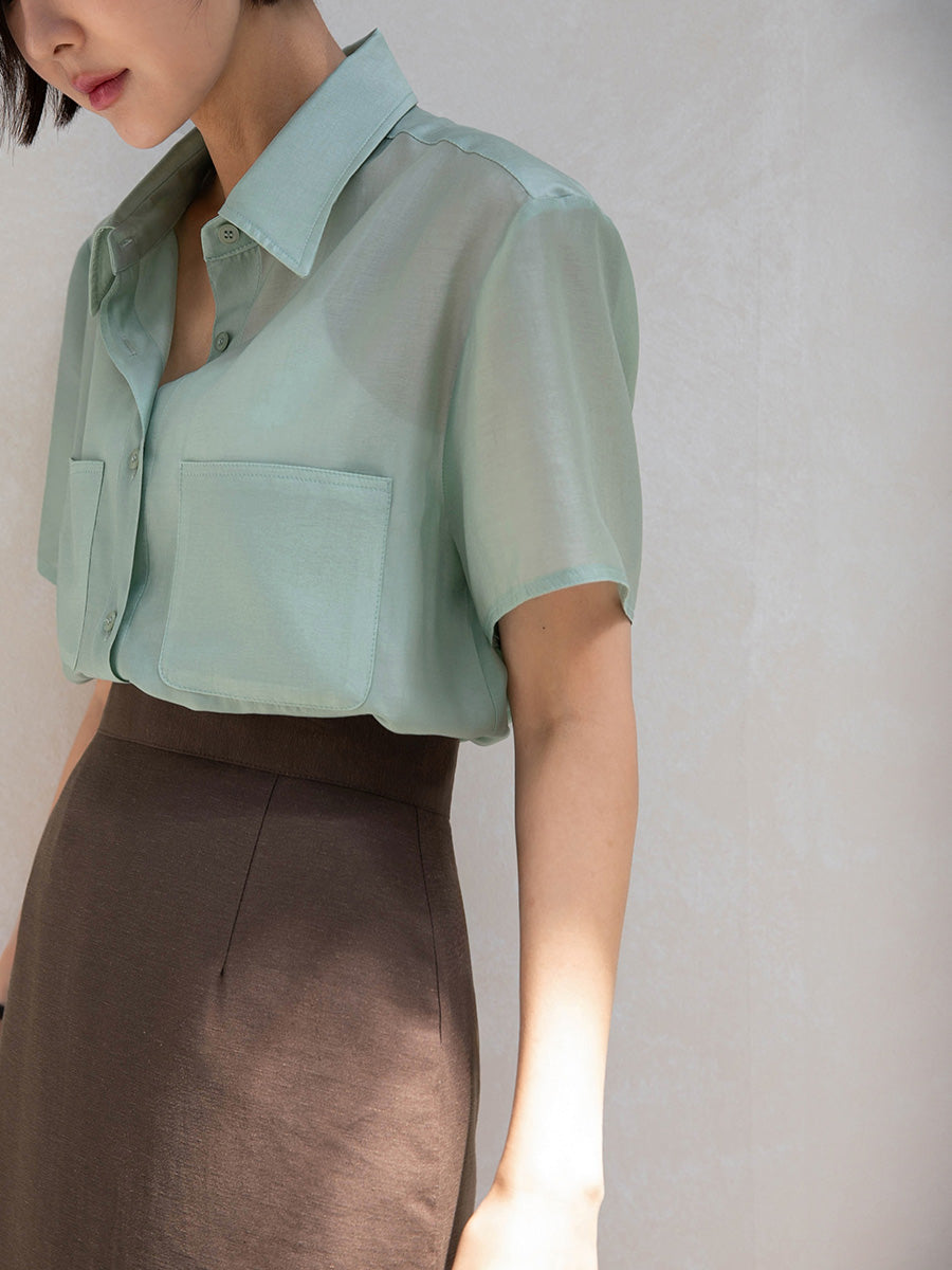 Soft Drape Boxy Shirt
|輕盈雙口袋天絲短袖襯衫二,Bl071901