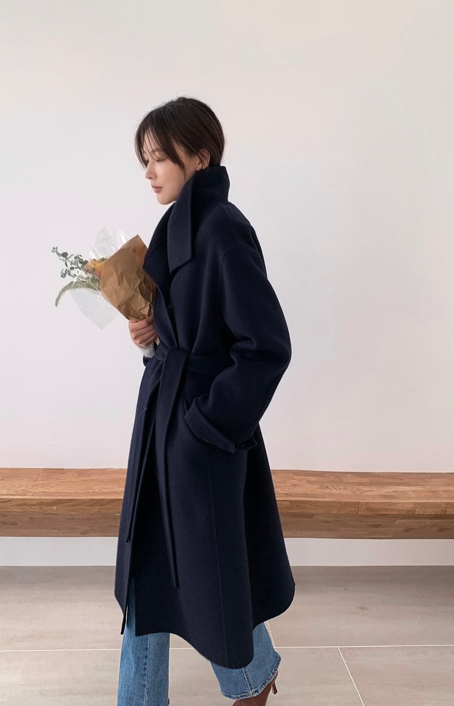 Hand made羊毛大衣. 高領大衣 midnight navy |HM241102