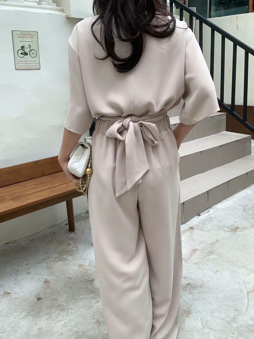 Lady boss V領交叉綁帶質感兩件式套裝,set01112