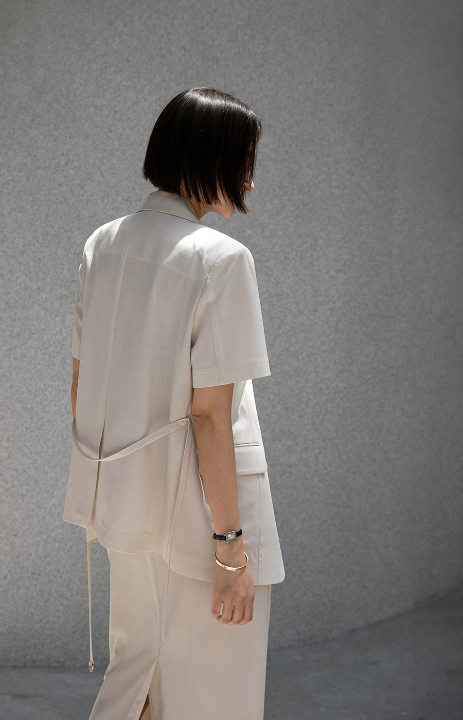 Soft Architecture | 簡約短袖繫帶西裝兩件式裙裝 , SUIT0719