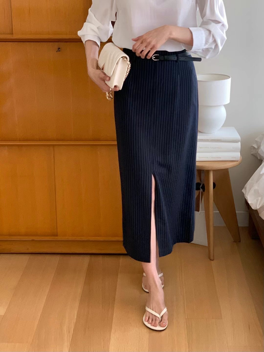前開岔H型修身半身裙|skirt250402