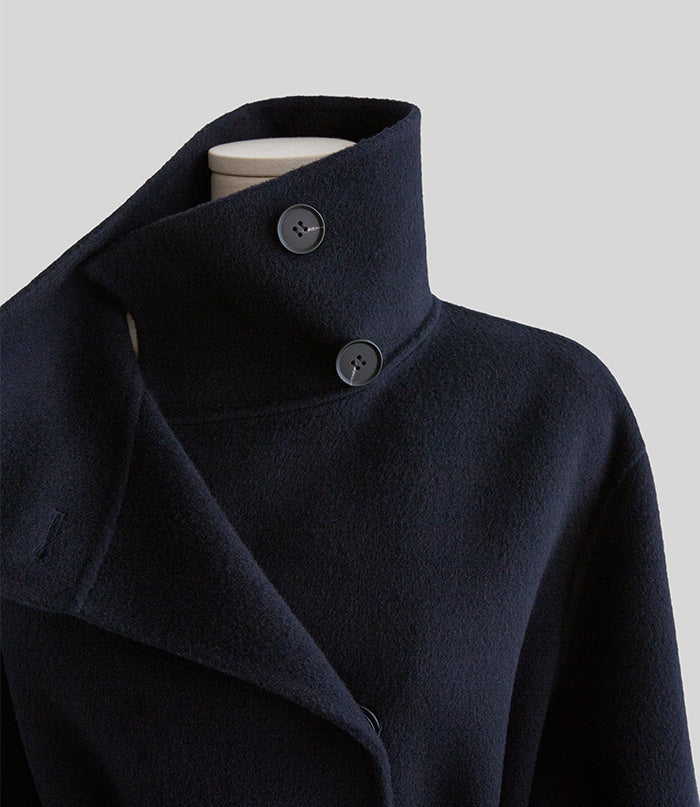 Hand made羊毛大衣. 高領大衣 midnight navy |HM241102