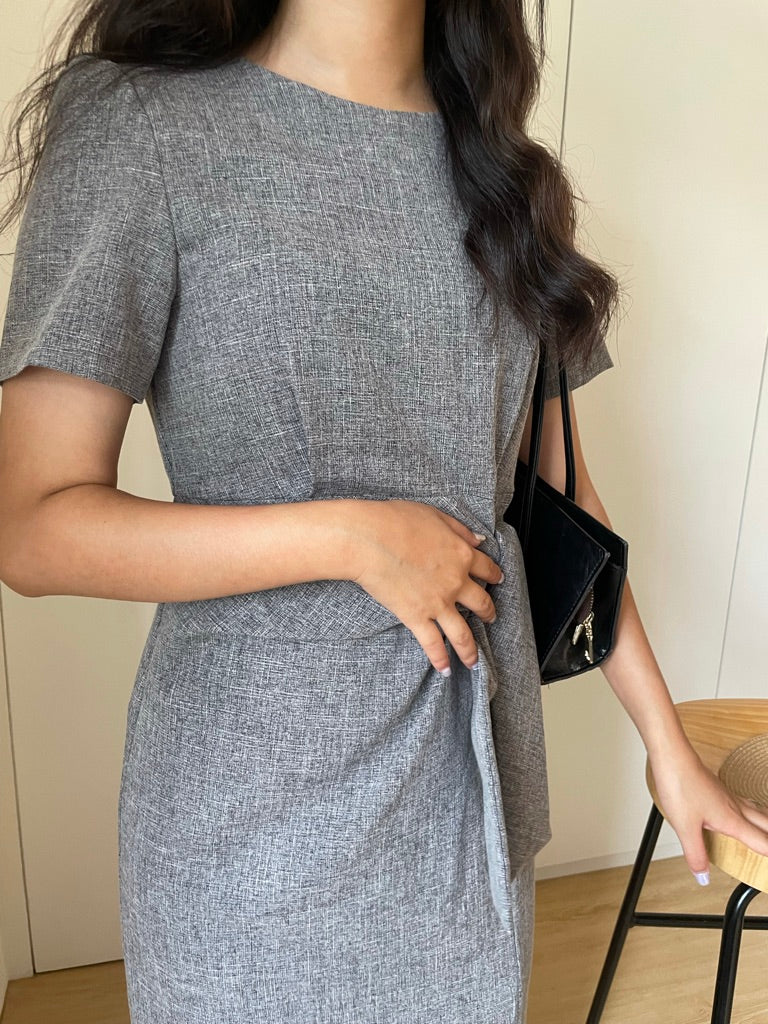 glossy短袖側綁帶設計質感洋裝dr070401