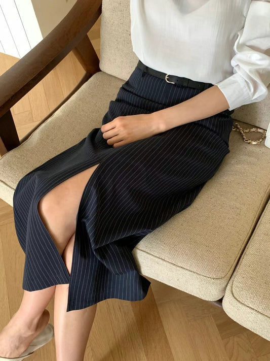 前開岔H型修身半身裙|skirt250402