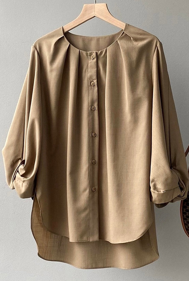 Breezy Meadow 棉麻圓領立體燈籠袖設計上衣,top082108