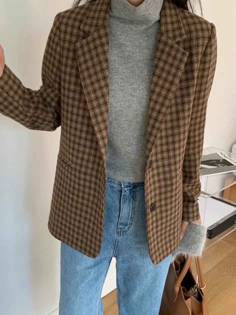 質感格紋羊毛西裝外套|blazer241112