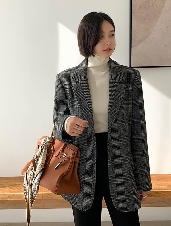 經典格紋羊毛西裝外套|blazer241101