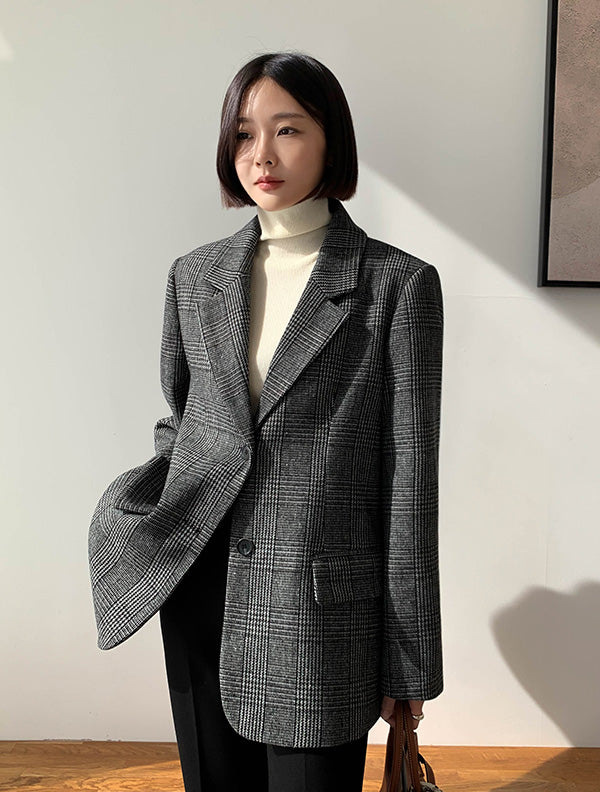 經典格紋羊毛西裝外套|blazer241101