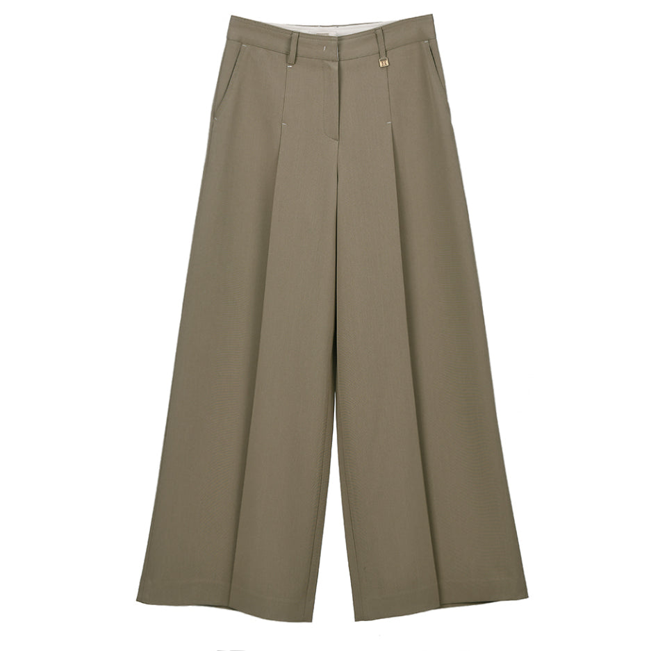 Ava 細摺高腰寬褲  Ava Pintuck Wide Pants-Kakhi | PT421013