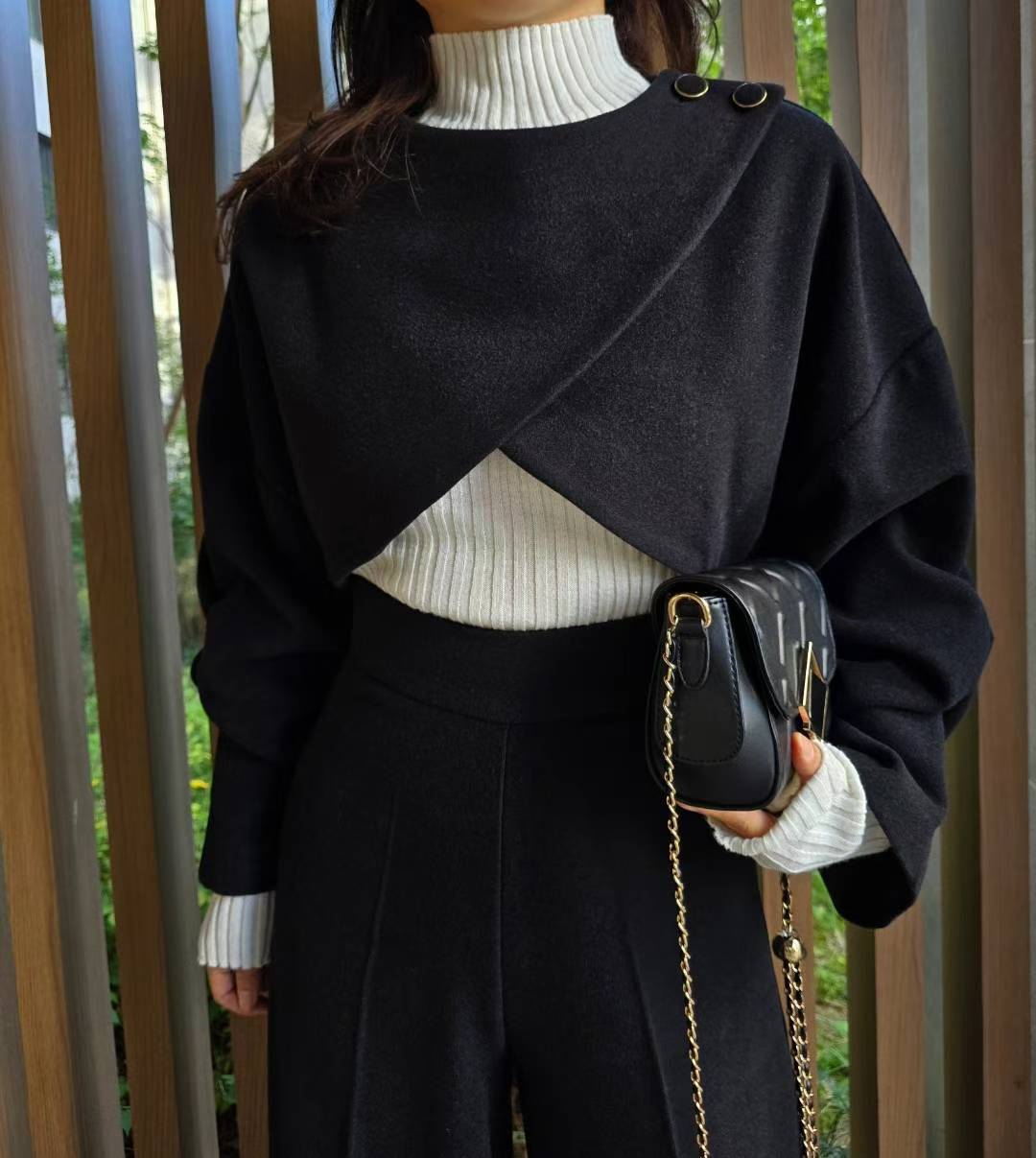 Further more | 質感前交叉短版上衣兩件式套裝，FNV-25110102-set