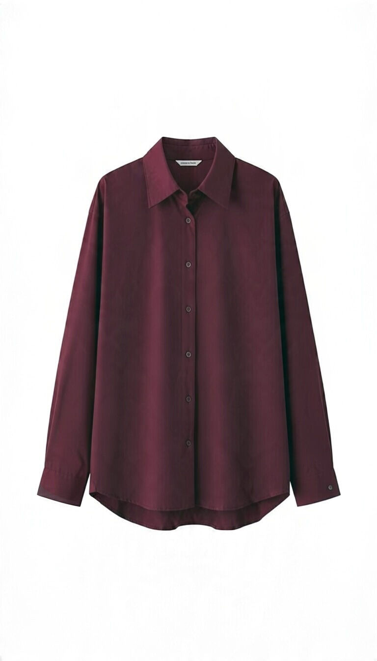 Wine Burgundy｜酒紅醇韻寬版素面襯衫 BL101903