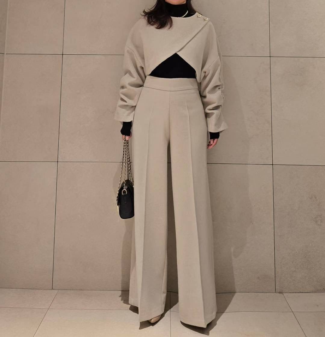 Further more | 質感前交叉短版上衣兩件式套裝，FNV-25110102-set