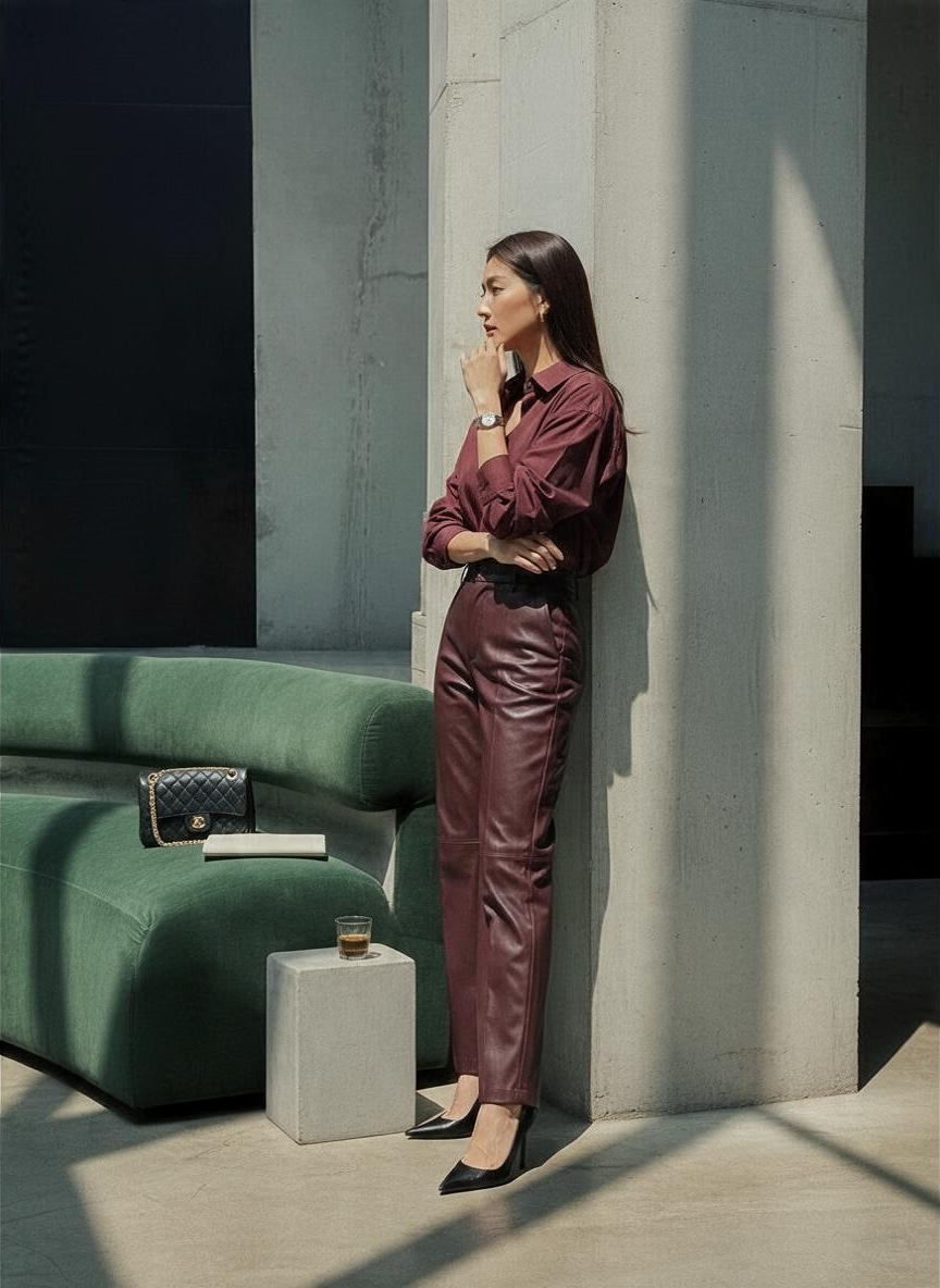 Wine Burgundy｜酒紅醇韻寬版素面襯衫 BL101903