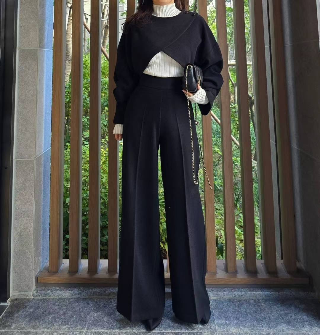 Further more | 質感前交叉短版上衣兩件式套裝，FNV-25110102-set