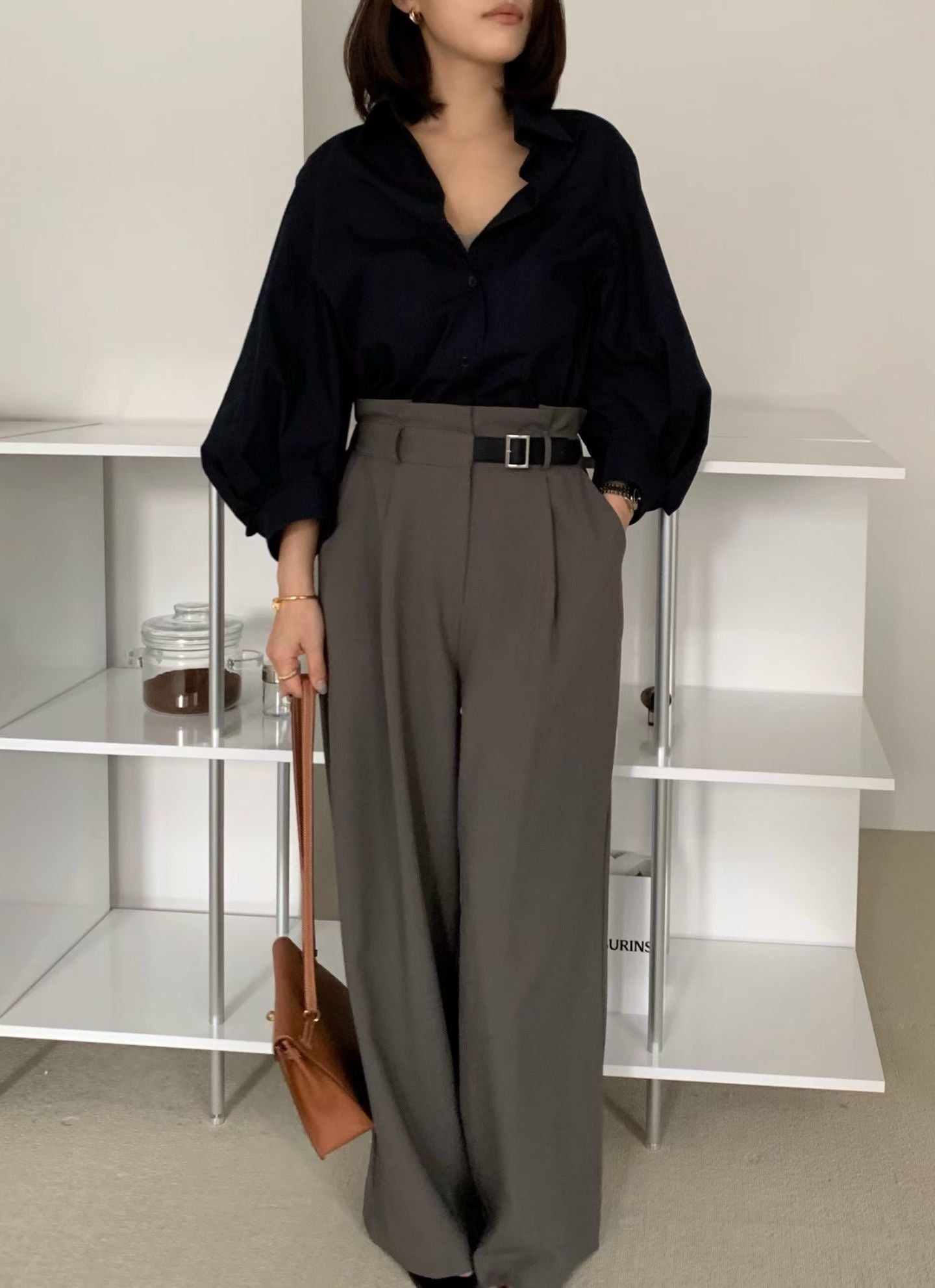 stylish.質感高腰側腰帶西裝褲，Sep090401