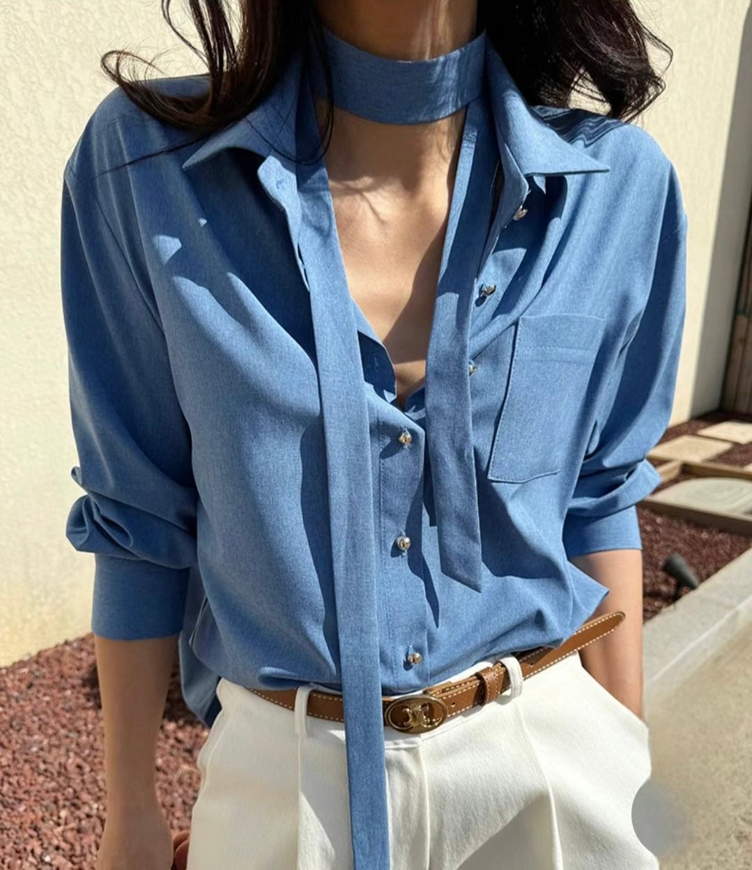Afternoon Light Tie Shirt
|自在綁結牛仔藍襯衫
，Bl051301
