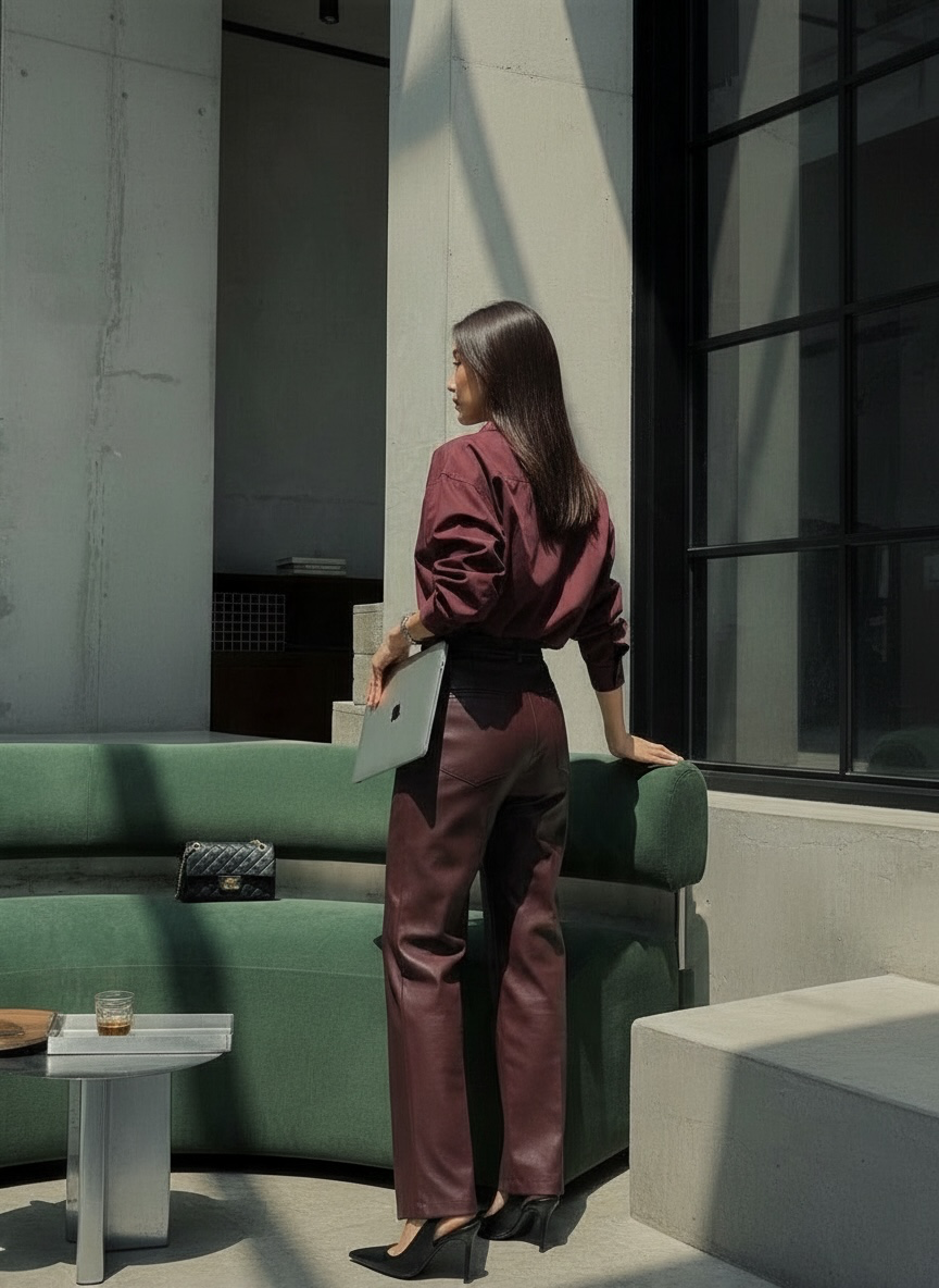 Wine Burgundy｜酒紅醇韻寬版素面襯衫 BL101903