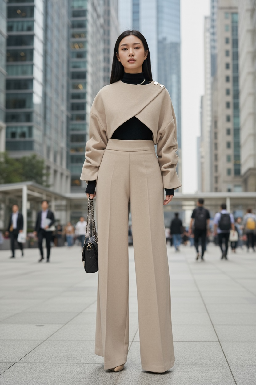 Further more | 質感前交叉短版上衣兩件式套裝，FNV-25110102-set