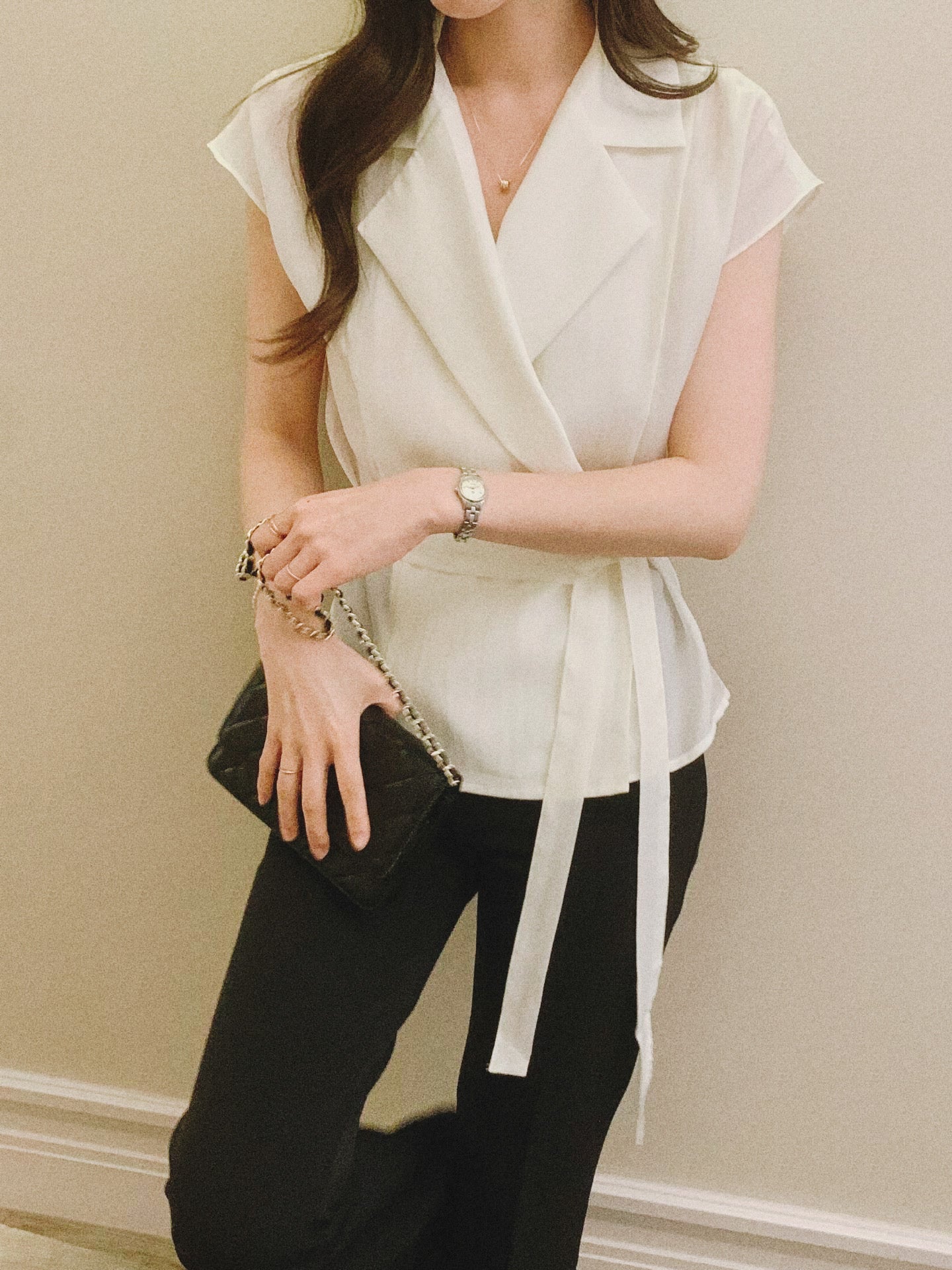 Sophisticated | 西裝領一片式繫帶短袖襯衫上衣Tailored Wrap Blouse with Belt 072202